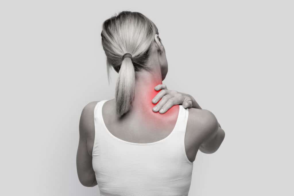 Neck,Pain,Muscle,Stress,And,Strain,Concept.,Stressed,Blonde,Woman Adamed